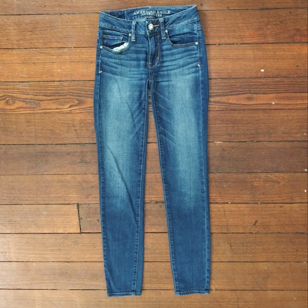 American Eagle Low Rise Skinny Womens Jeans Dark Wash 00